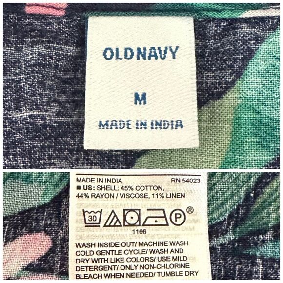 Old Navy | Navy Blue Floral Tropical Print Short Sleeve Blouse Women’s Large - Picture 8 of 8